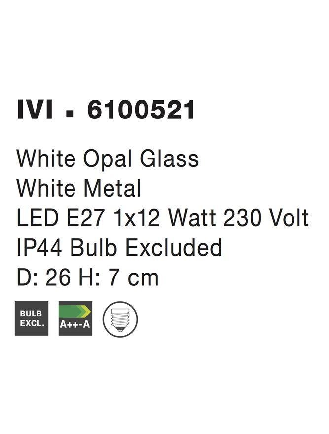 NV 6100521 Stropní svítidlo IVI stropní svítidlo IP44 bílé opálové sklo E27 1x12W - NOVA LUCE (obrázek 4)