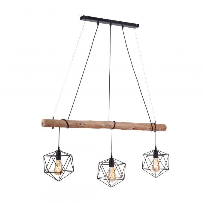 LD 15514-18 EDGAR Závěsné svítidlo moderní dřevo, černá, 3-ramenné, drátěné tělo, E27 patice - LEUCHTEN DIREKT / JUST LIGHT – JUSTLIGHT