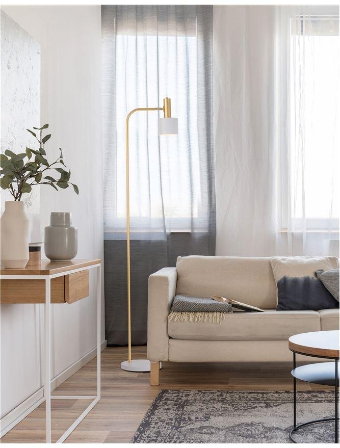 NV 9426653 AKCE - Stojací lampa PAZ zlatý kov bílé kovové stínidlo bílá základna E27 1x12W 230V IP20 bez žárovky - NOVA LUCE