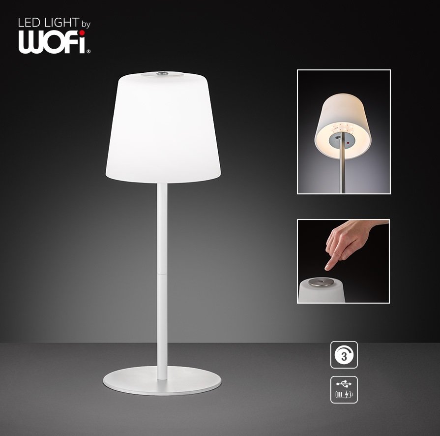 WO 10087  Stolní lampa GENK LED 2W 230lm 3000K na baterie (dobíjení přes USB) - WOFI
