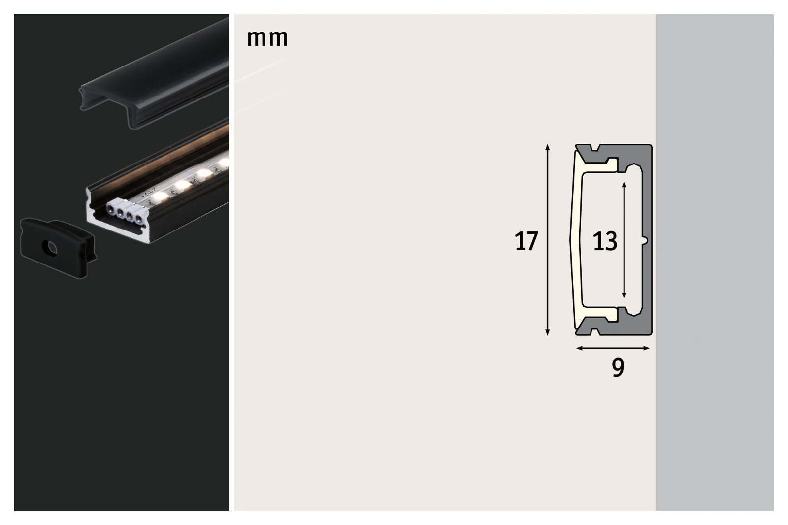 P 70521 LED Strip Profil Base černý difuzor 2m černá - PAULMANN (obrázek 2)