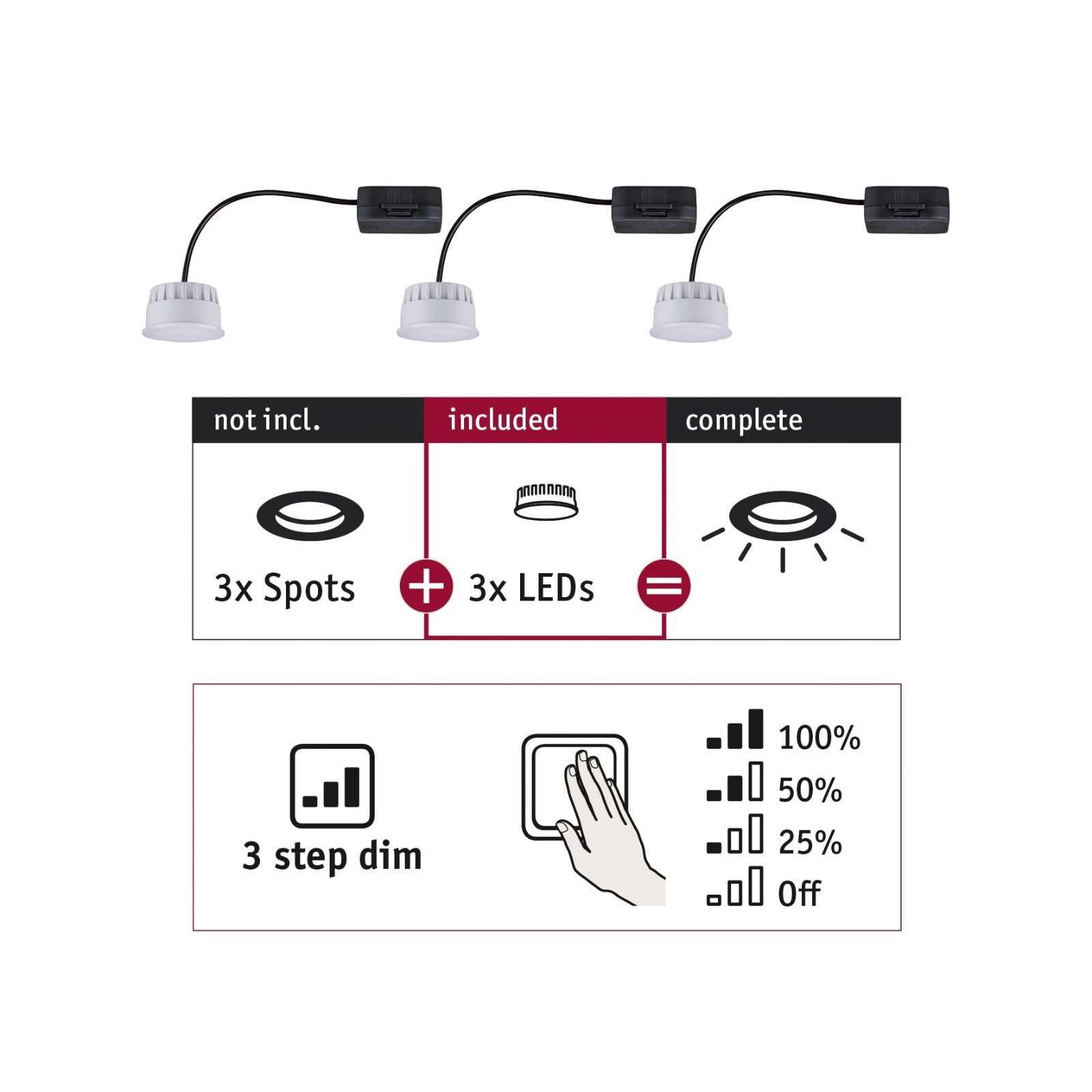 P 92473 LED Modul vestavné svítidlo 3-krokové-stmívatelné Choose Coin 3ks sada kruhové 50mm Coin 3x6W 230V 2700K satén - PAULMANN