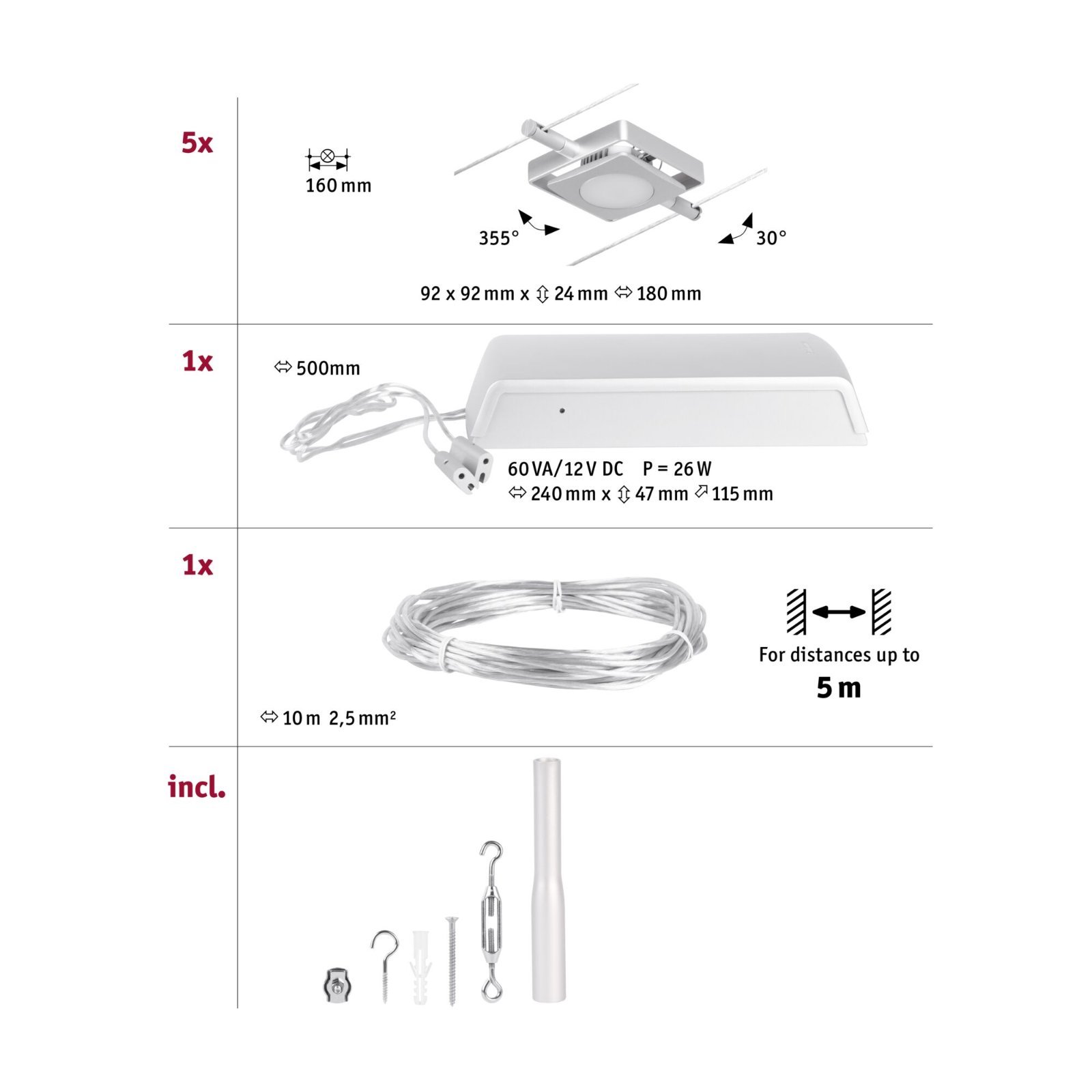 P 94420 LED lankový systém MacLED základní sada 5x4,5W 3000K 230/12V matný chrom/chrom - PAULMANN (obrázek 3)