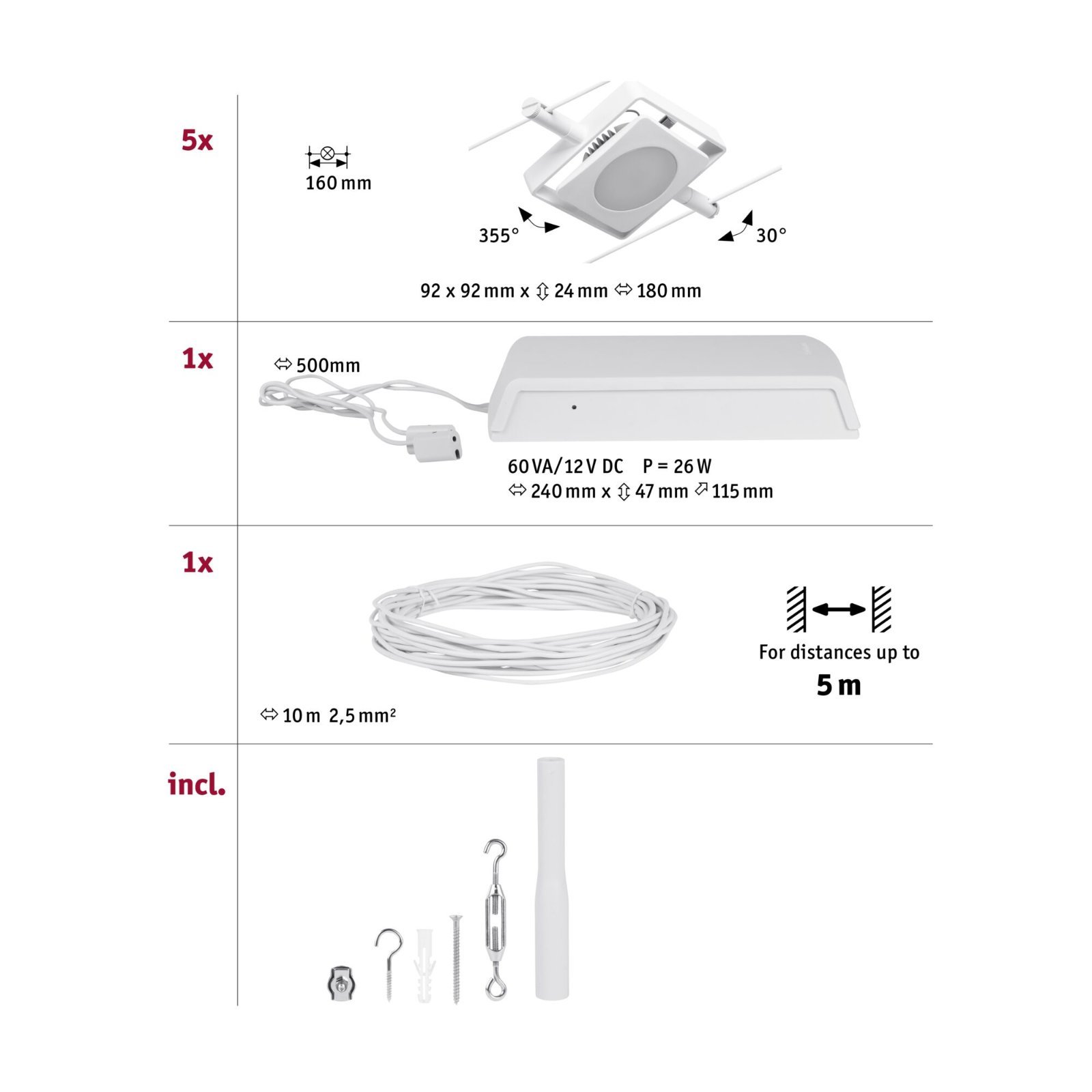 P 94422 LED lankový systém MacLED základní sada 5x4,5W 3000K 230/12V bílá/chrom - PAULMANN (obrázek 3)