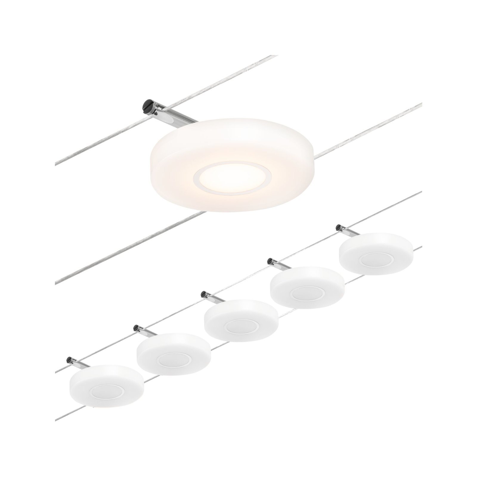 P 94426 LED lankový systém DiscLED základní sada 5x4,5W 3000K 230/12V matný chrom/chrom - PAULMANN