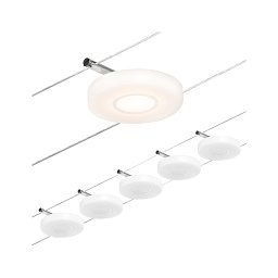 Obrázek pro produkt LED lankový systém DiscLED základní sada 5x4,5W 3000K 230/12V matný chrom/chrom - PAULMANN