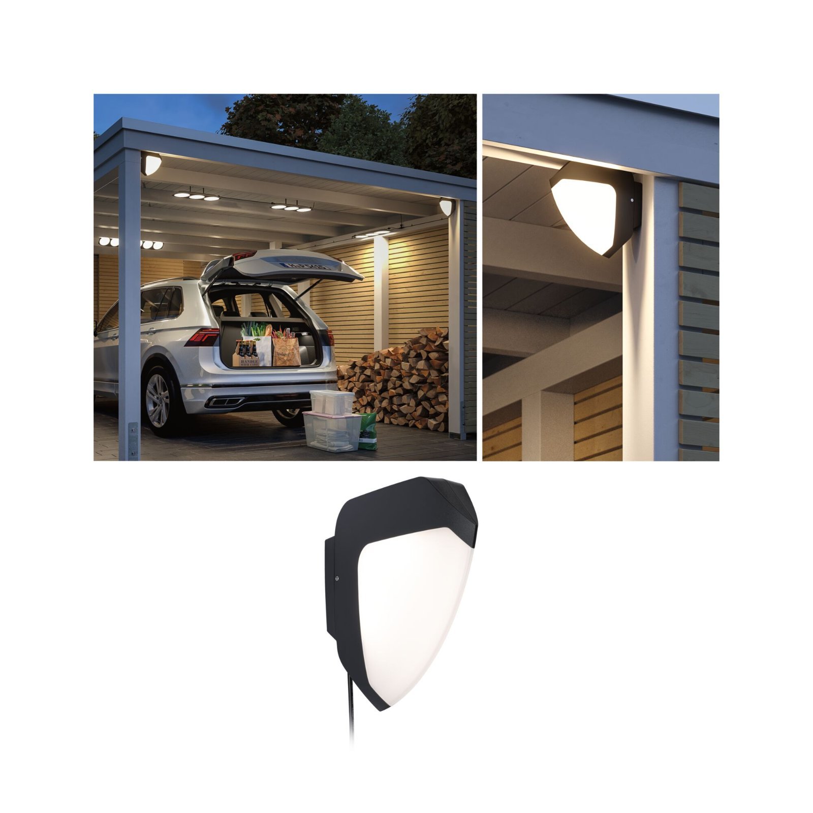P 94518 Park + Light LED venkovní nástěnné svítidlo Ikosea vč. pohybové čidlo IP44 50x203mm 3000K 5,6W 12V antracit umělá hmota - PAULMANN