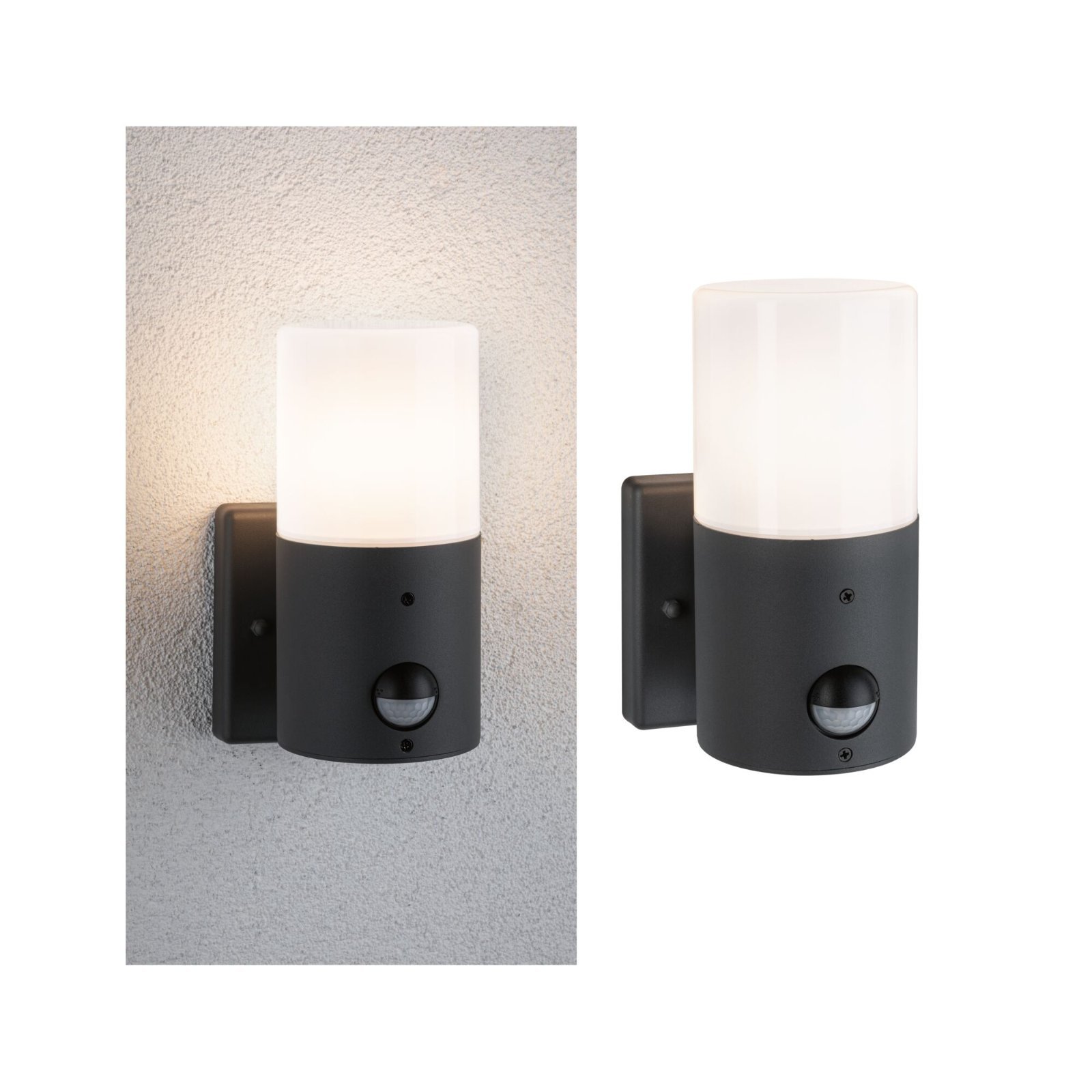 P 94648 Venkovní nástěnné svítidlo Tubs pohybové čidlo IP44 kruhové 105x130mm max. 15W 230V šedá mat kov/umělá hmota - PAULMANN