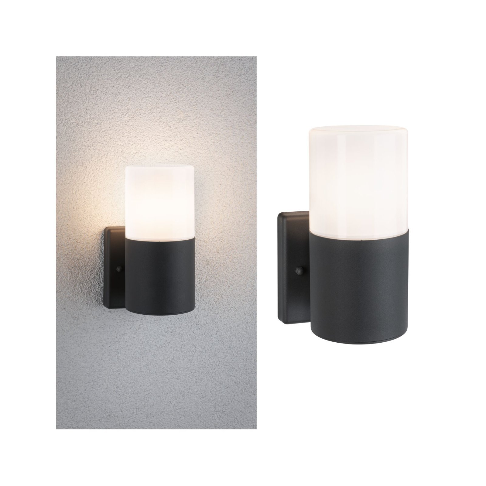P 94649 Venkovní nástěnné svítidlo Tubs IP44 kruhové 105x123mm max. 15W 230V šedá mat kov/umělá hmota - PAULMANN