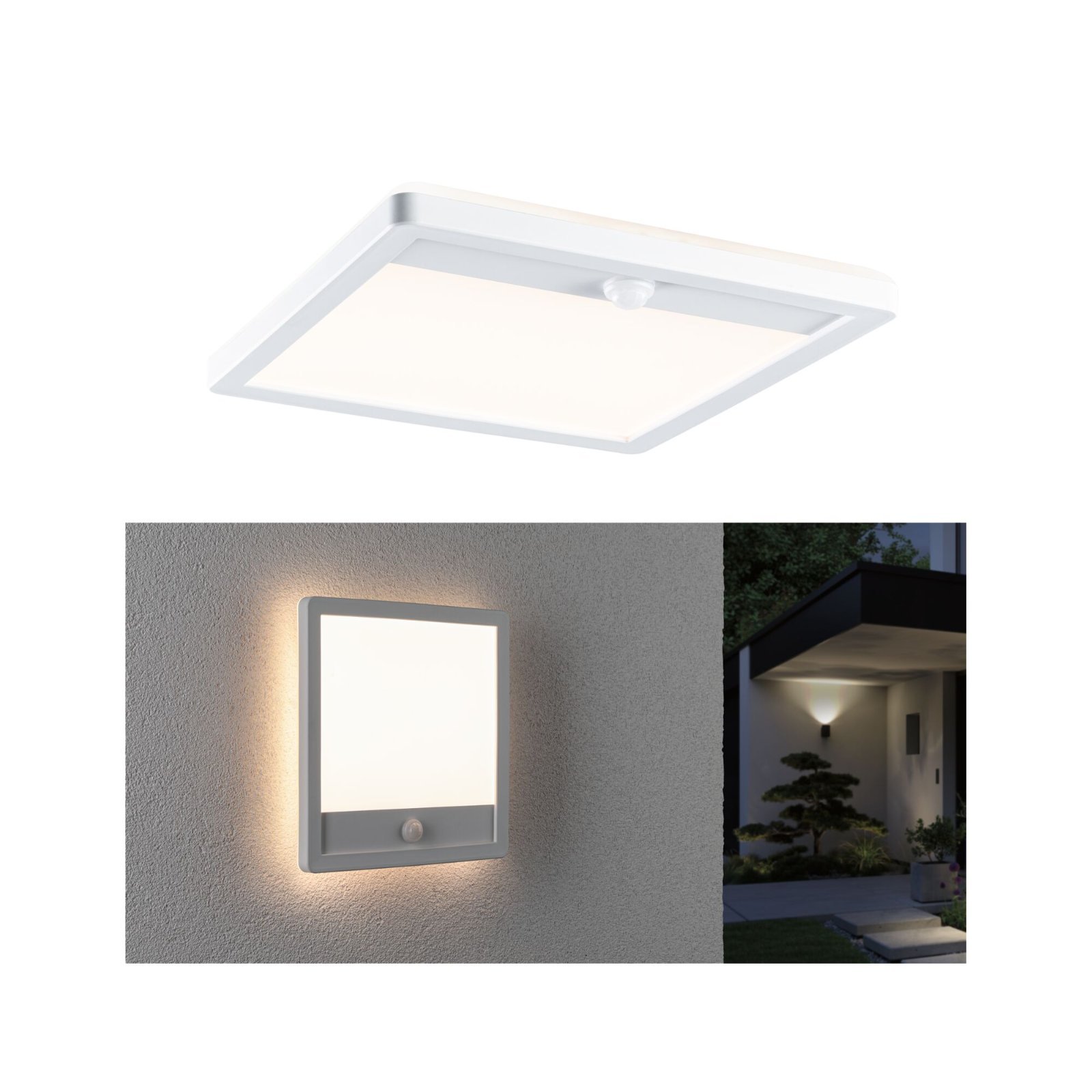 P 94663 LED venkovní panel Lamina vč. pohybové čidlo IP44 hranaté 250x250mm 3000K 14,5W 230V bílá umělá hmota - PAULMANN
