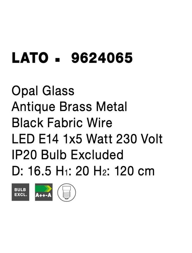 NV 9624065 Závěsné svítidlo LATO opálové sklo antický mosazný kov černý kabel E14 1x5W 230V IP20 bez žárovky - NOVA LUCE (obrázek 9)