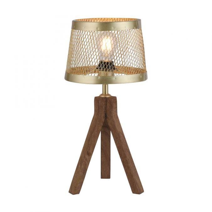 LD 11423-60 FREDERIK Stolní lampa, matná mosaz, 1xE27, šňůrový vypínač, dřevo - LEUCHTEN DIREKT / JUST LIGHT