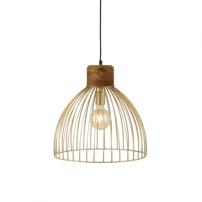 LD 11489-60 ALAMI Závěsné svítidlo, mosaz, pr. 40cm, mangovníkové dřevo, industriální design, - LEUCHTEN DIREKT / JUST LIGHT