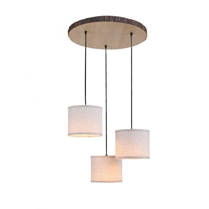 LD 11236-79 BARK LED stropní svítidlo, 3-ramenné, dřevo, látkové stínidlo, 3xE27 - LEUCHTEN DIREKT / JUST LIGHT
